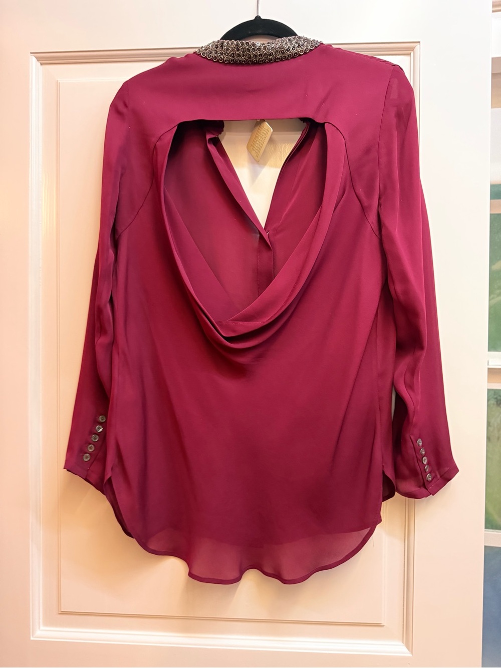 Haute Hippie Beaded Collar Blouse 100% Silk- Berry - Picture 2 of 11